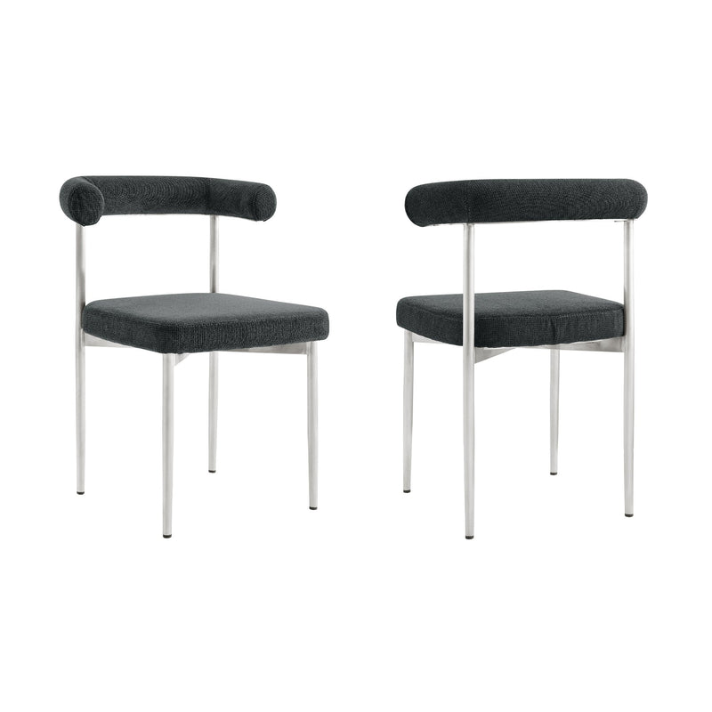 Shannon Dining Chair with Brushed Stainless Steel and Charcoal Fabric - Set of 2 - Furniture City (CA)l
