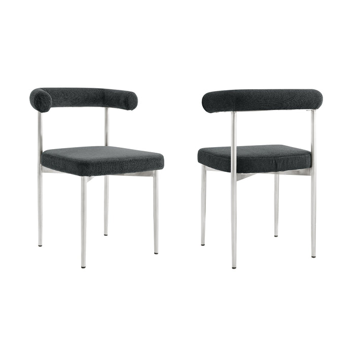 Shannon Dining Chair with Brushed Stainless Steel and Charcoal Fabric - Set of 2