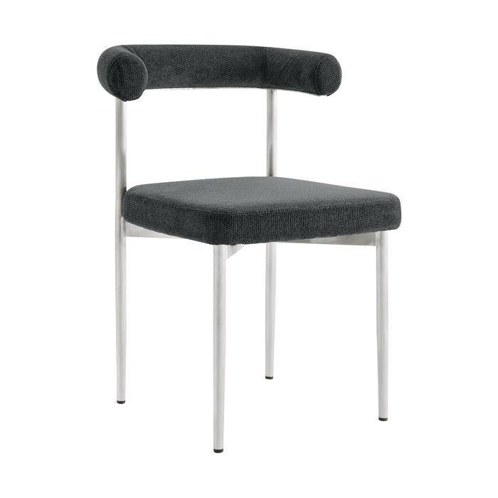 Shannon Dining Chair with Brushed Stainless Steel and Charcoal Fabric - Set of 2