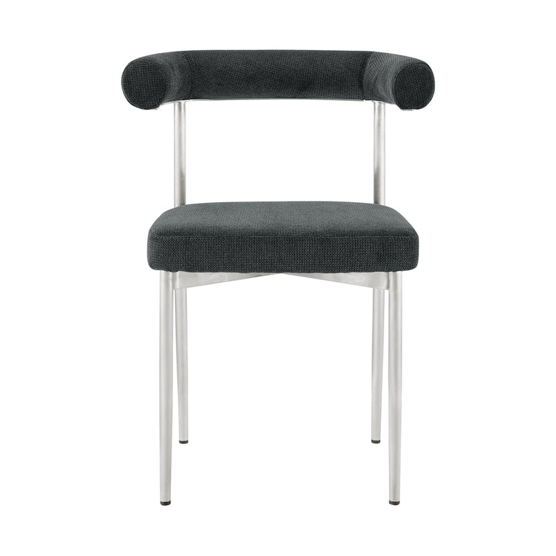 Shannon Dining Chair with Brushed Stainless Steel and Charcoal Fabric - Set of 2 - Furniture City (CA)l