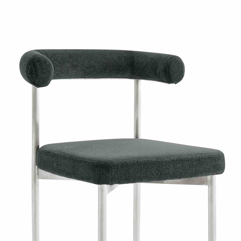 Shannon Dining Chair with Brushed Stainless Steel and Charcoal Fabric - Set of 2 - Furniture City (CA)l