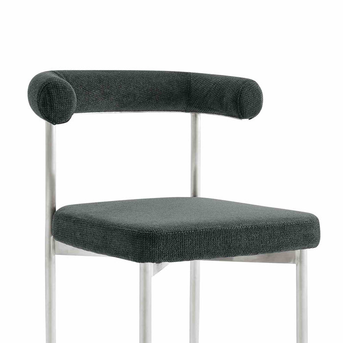 Shannon Dining Chair with Brushed Stainless Steel and Charcoal Fabric - Set of 2