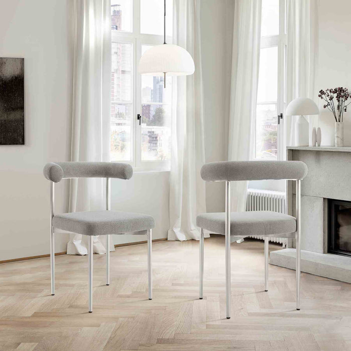 Shannon Dining Chair with Brushed Stainless Steel and Light Gray Fabric - Set of 2