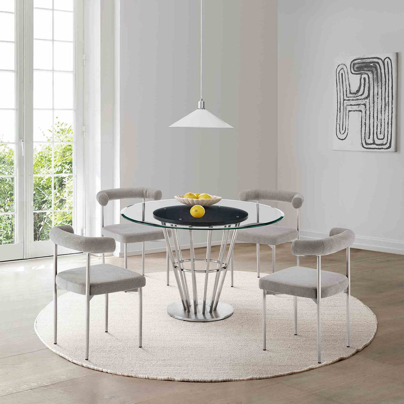 Shannon Dining Chair with Brushed Stainless Steel and Light Gray Fabric - Set of 2 - Furniture City (CA)l