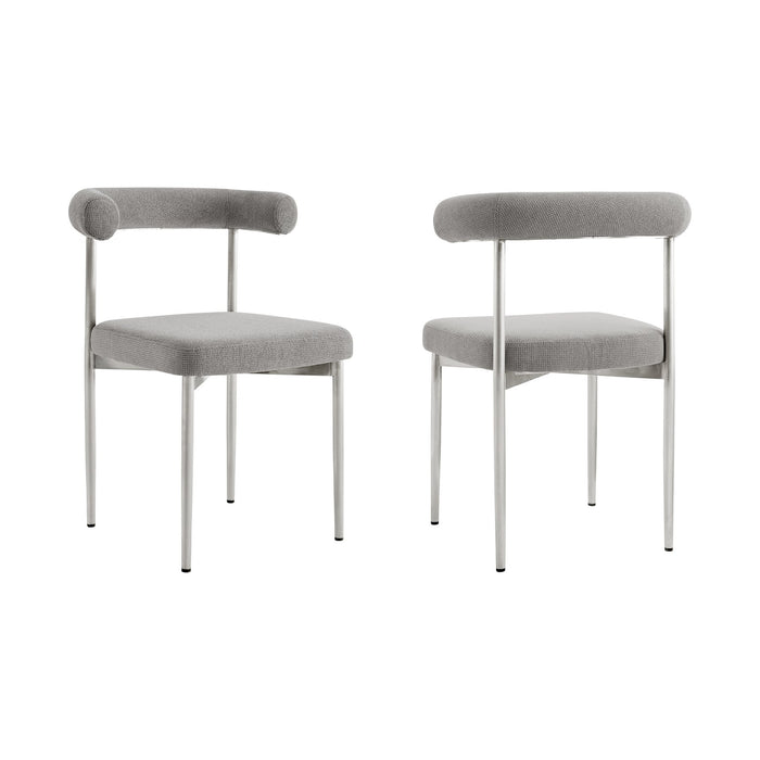 Shannon Dining Chair with Brushed Stainless Steel and Light Gray Fabric - Set of 2