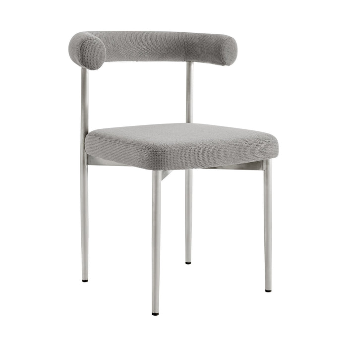 Shannon Dining Chair with Brushed Stainless Steel and Light Gray Fabric - Set of 2