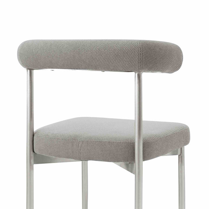 Shannon Dining Chair with Brushed Stainless Steel and Light Gray Fabric - Set of 2