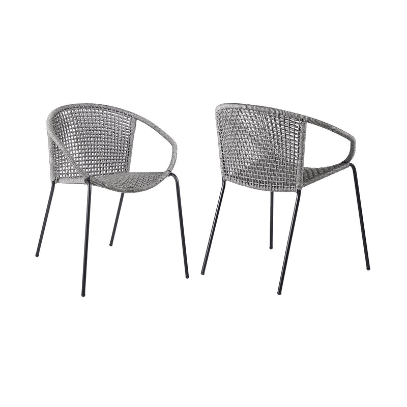 Snack Indoor Outdoor Stackable Steel Dining Chair with Gray Rope - Set of 2 - Furniture City (CA)l