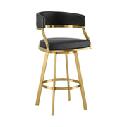 Saturn 26" Swivel Counter Stool with Gold Brushed Stainless Steel and Black Faux Leather - Furniture City (CA)l