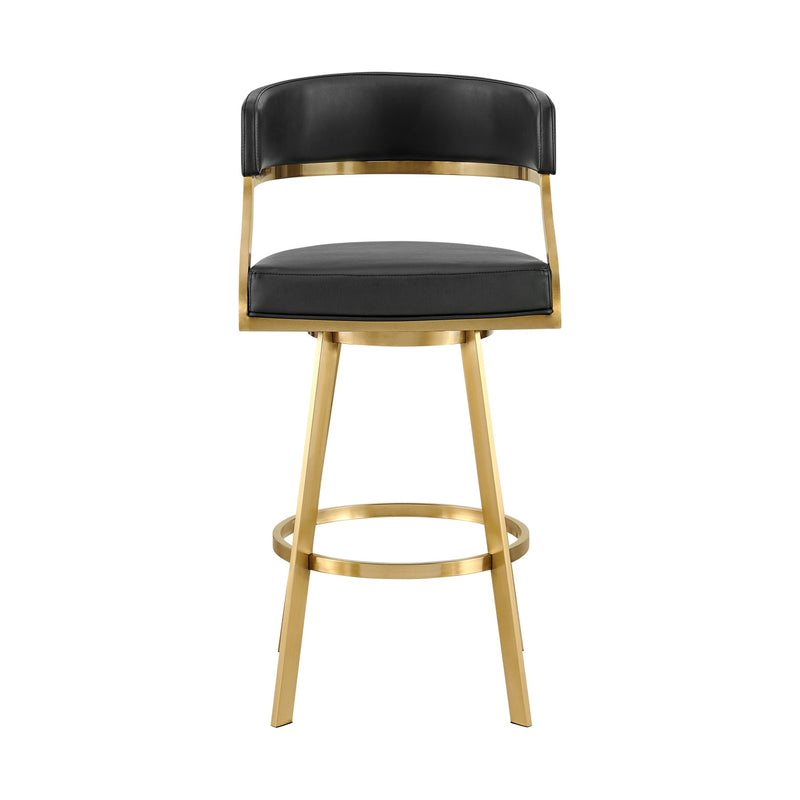 Saturn 26" Swivel Counter Stool with Gold Brushed Stainless Steel and Black Faux Leather - Furniture City (CA)l