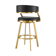Saturn 26" Swivel Counter Stool with Gold Brushed Stainless Steel and Black Faux Leather - Furniture City (CA)l
