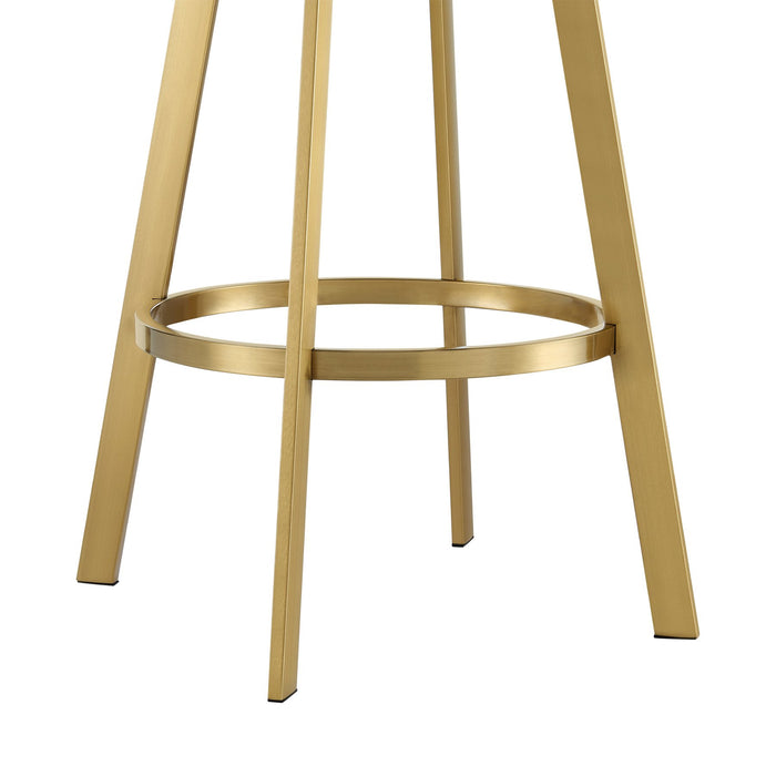 Saturn 26" Swivel Counter Stool with Gold Brushed Stainless Steel and Black Faux Leather