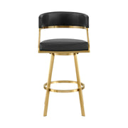 Saturn 30" Swivel Bar Stool with Gold Brushed Stainless Steel and Black Faux Leather - Furniture City (CA)l