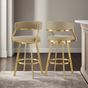 Saturn 26" Swivel Counter Stool with Gold Brushed Stainless Steel and Light Sand Faux Leather - Furniture City (CA)l