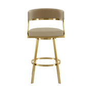 Saturn 26" Swivel Counter Stool with Gold Brushed Stainless Steel and Light Sand Faux Leather - Furniture City (CA)l