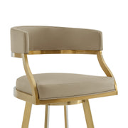 Saturn 26" Swivel Counter Stool with Gold Brushed Stainless Steel and Light Sand Faux Leather - Furniture City (CA)l
