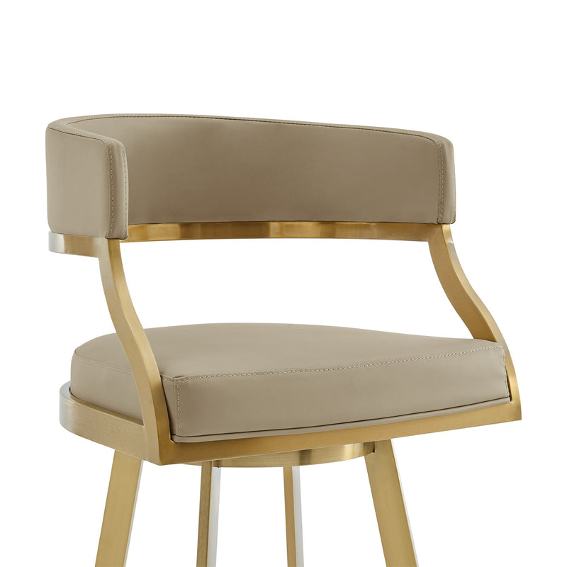Saturn 26" Swivel Counter Stool with Gold Brushed Stainless Steel and Light Sand Faux Leather - Furniture City (CA)l