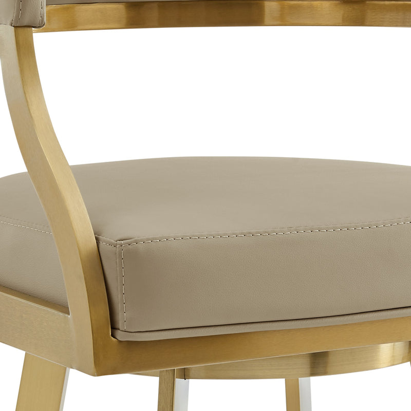 Saturn 26" Swivel Counter Stool with Gold Brushed Stainless Steel and Light Sand Faux Leather - Furniture City (CA)l
