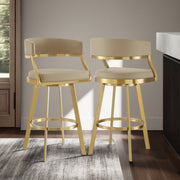 Saturn 30" Swivel Bar Stool with Gold Brushed Stainless Steel and Light Sand Faux Leather - Furniture City (CA)l