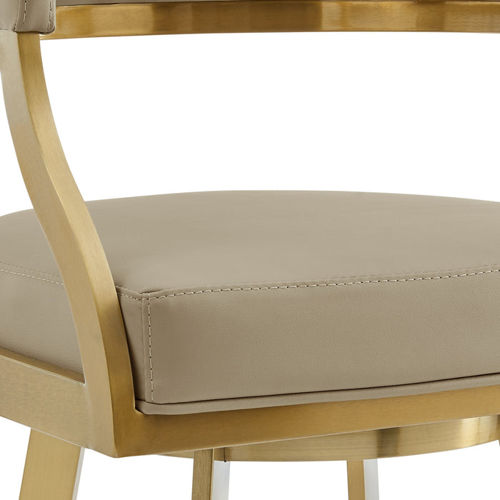 Saturn 30" Swivel Bar Stool with Gold Brushed Stainless Steel and Light Sand Faux Leather