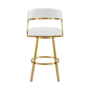 Saturn 26" Swivel Counter Stool with Gold Brushed Stainless Steel and White Faux Leather - Furniture City (CA)l