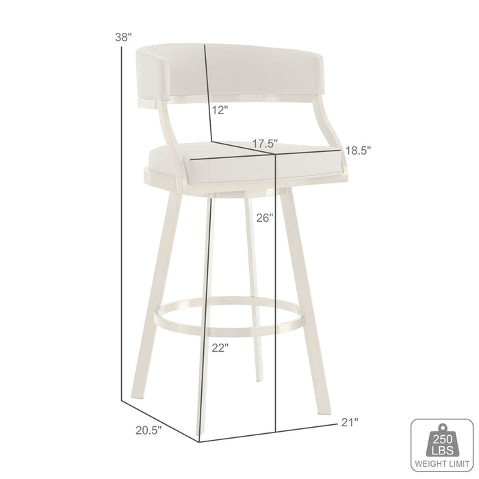 Saturn 26" Swivel Counter Stool with Gold Brushed Stainless Steel and White Faux Leather