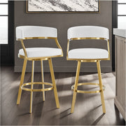 Saturn 30" Swivel Bar Stool with Gold Brushed Stainless Steel and White Faux Leather - Furniture City (CA)l