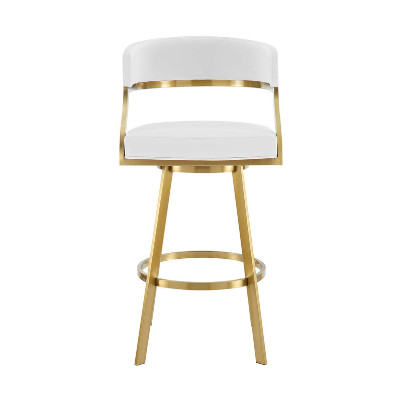 Saturn 30" Swivel Bar Stool with Gold Brushed Stainless Steel and White Faux Leather - Furniture City (CA)l