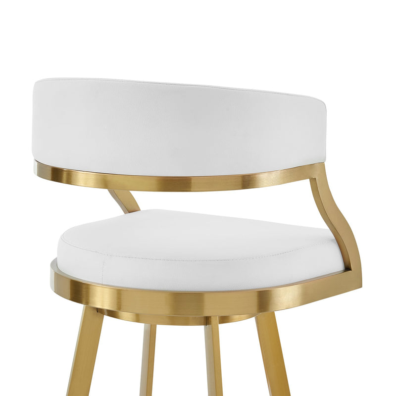 Saturn 30" Swivel Bar Stool with Gold Brushed Stainless Steel and White Faux Leather - Furniture City (CA)l