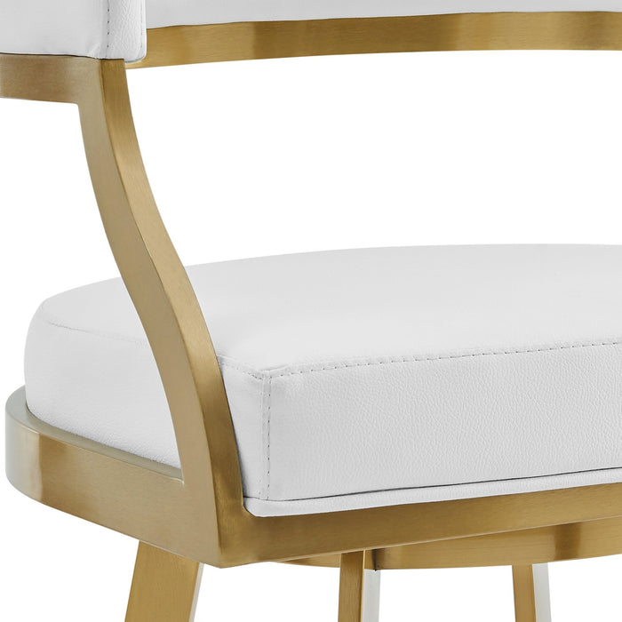 Saturn 30" Swivel Bar Stool with Gold Brushed Stainless Steel and White Faux Leather