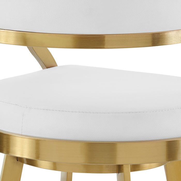 Saturn 30" Swivel Bar Stool with Gold Brushed Stainless Steel and White Faux Leather