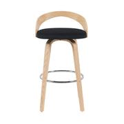 Sonia Modern Swivel Bar Height Stool with Black Upholstered Seat and Patterned Oak Wood Finish - Furniture City (CA)l