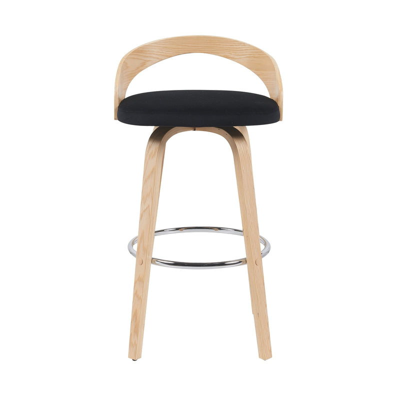 Sonia Modern Swivel Bar Height Stool with Black Upholstered Seat and Patterned Oak Wood Finish - Furniture City (CA)l