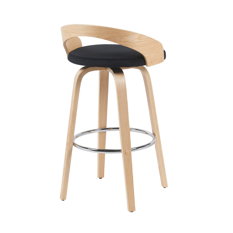 Sonia Modern Swivel Bar Height Stool with Black Upholstered Seat and Patterned Oak Wood Finish - Furniture City (CA)l
