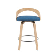 Sonia Modern Swivel Counter Height Bar Stool with Blue Upholstered Seat and Patterned Oak Wood Finish - Furniture City (CA)l