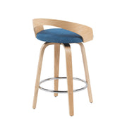 Sonia Modern Swivel Counter Height Bar Stool with Blue Upholstered Seat and Patterned Oak Wood Finish - Furniture City (CA)l