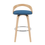 Sonia Modern Swivel Bar Height Stool with Blue Upholstered Seat and Patterned Oak Wood Finish - Furniture City (CA)l