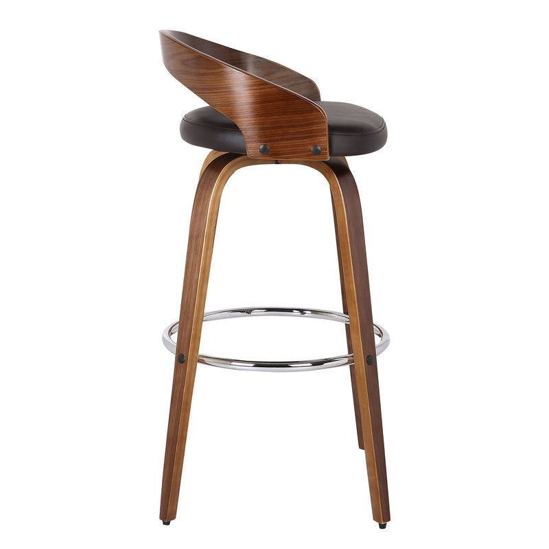 Sonia 26" Counter Height Swivel Brown Faux Leather and Walnut Wood Bar Stool - Furniture City (CA)l