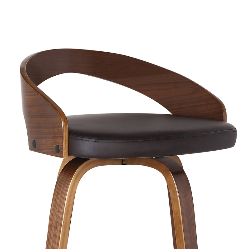 Sonia 26" Counter Height Swivel Brown Faux Leather and Walnut Wood Bar Stool - Furniture City (CA)l