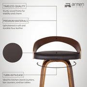 Sonia 26" Counter Height Swivel Brown Faux Leather and Walnut Wood Bar Stool - Furniture City (CA)l