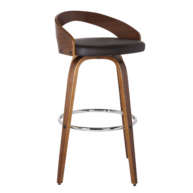 Sonia 30" Bar Height Swivel Brown Faux Leather and Walnut Wood Bar Stool - Furniture City (CA)l
