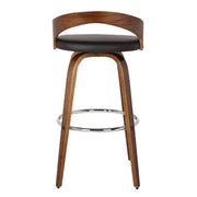 Sonia 30" Bar Height Swivel Brown Faux Leather and Walnut Wood Bar Stool - Furniture City (CA)l