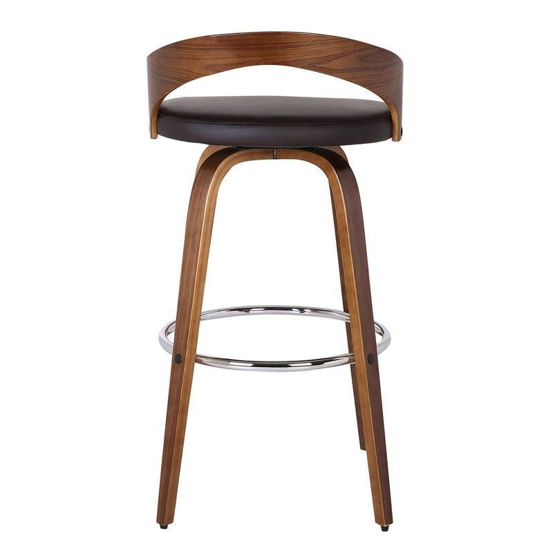 Sonia 30" Bar Height Swivel Brown Faux Leather and Walnut Wood Bar Stool - Furniture City (CA)l