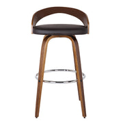 Sonia 30" Bar Height Swivel Brown Faux Leather and Walnut Wood Bar Stool - Furniture City (CA)l