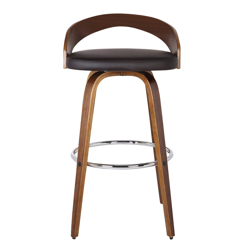 Sonia 30" Bar Height Swivel Brown Faux Leather and Walnut Wood Bar Stool - Furniture City (CA)l