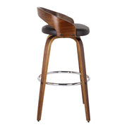 Sonia 30" Bar Height Swivel Brown Faux Leather and Walnut Wood Bar Stool - Furniture City (CA)l