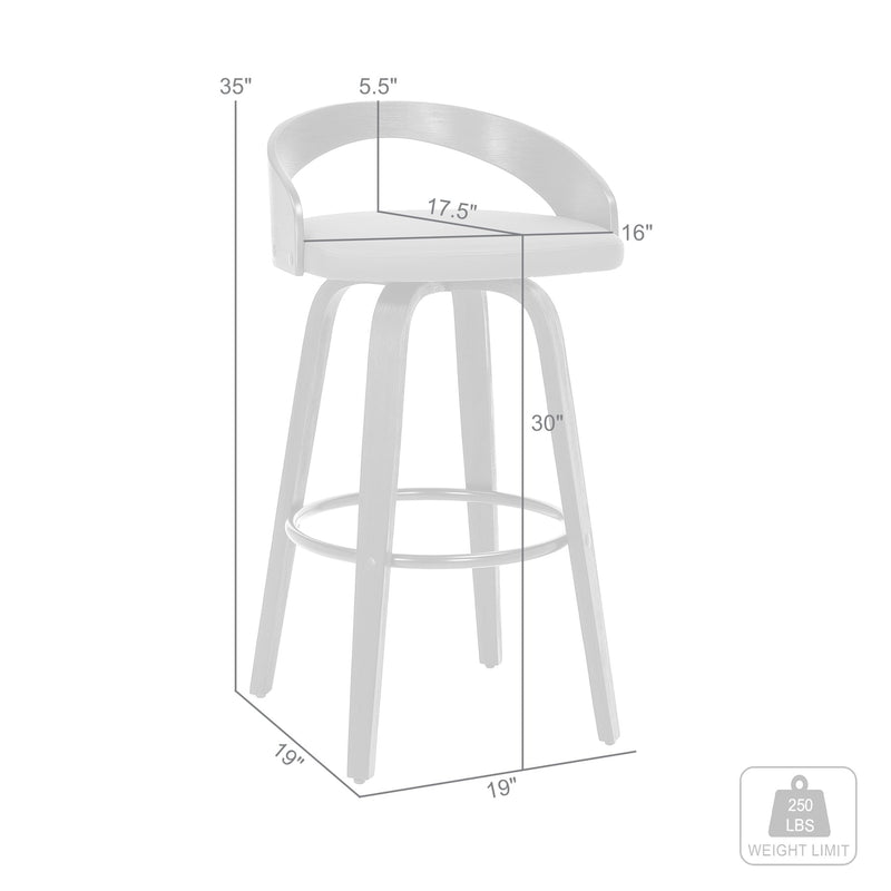 Sonia 30" Bar Height Swivel Brown Faux Leather and Walnut Wood Bar Stool - Furniture City (CA)l