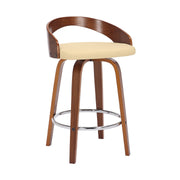 Sonia 26" Counter Height Swivel Cream Faux Leather and Walnut Wood Bar Stool - Furniture City (CA)l
