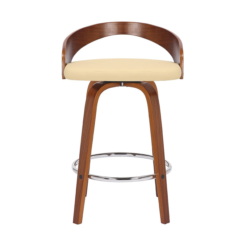 Sonia 26" Counter Height Swivel Cream Faux Leather and Walnut Wood Bar Stool - Furniture City (CA)l