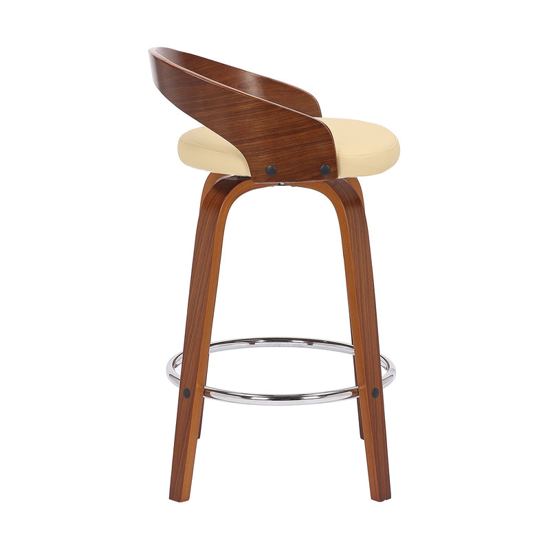 Sonia 26" Counter Height Swivel Cream Faux Leather and Walnut Wood Bar Stool - Furniture City (CA)l